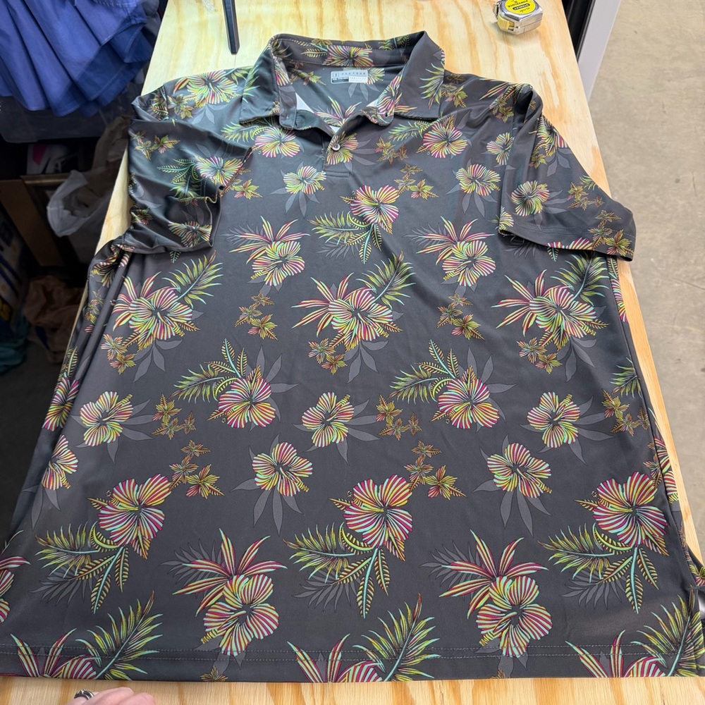 PGA Tour‎ Pro Series Golf Polo Shirt Mens XXL Athletic Fit Tropical Floral Gray